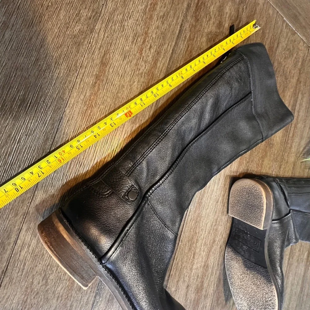 Franco‎ Sarto Black Leather Riding Tall Boots Zip Buckle Block Heel Womens 5.5